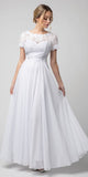 White Short Sleeved A-Line Long Formal Dress