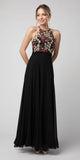 Black/Pink Halter Embroidered Long Formal Dress