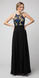 Black/Royal Blue Halter Embroidered Long Formal Dress