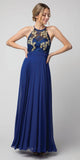 Royal Blue Halter Embroidered Long Formal Dress