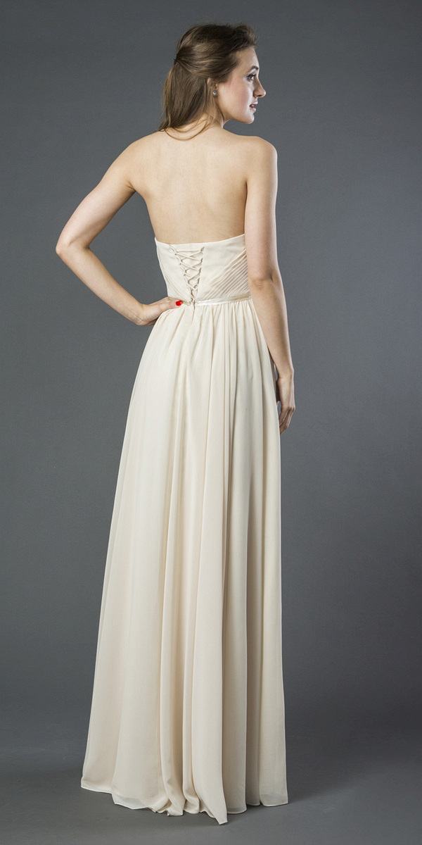 Champagne Strapless Long Formal Dress Lace-Up Back