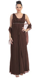 Long Sleeveless Belted Empire Waist Brown Bridesmaid Gown