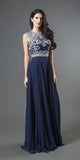 Sleeveless Long A-line Prom Gown Cut-Out Back Navy Blue
