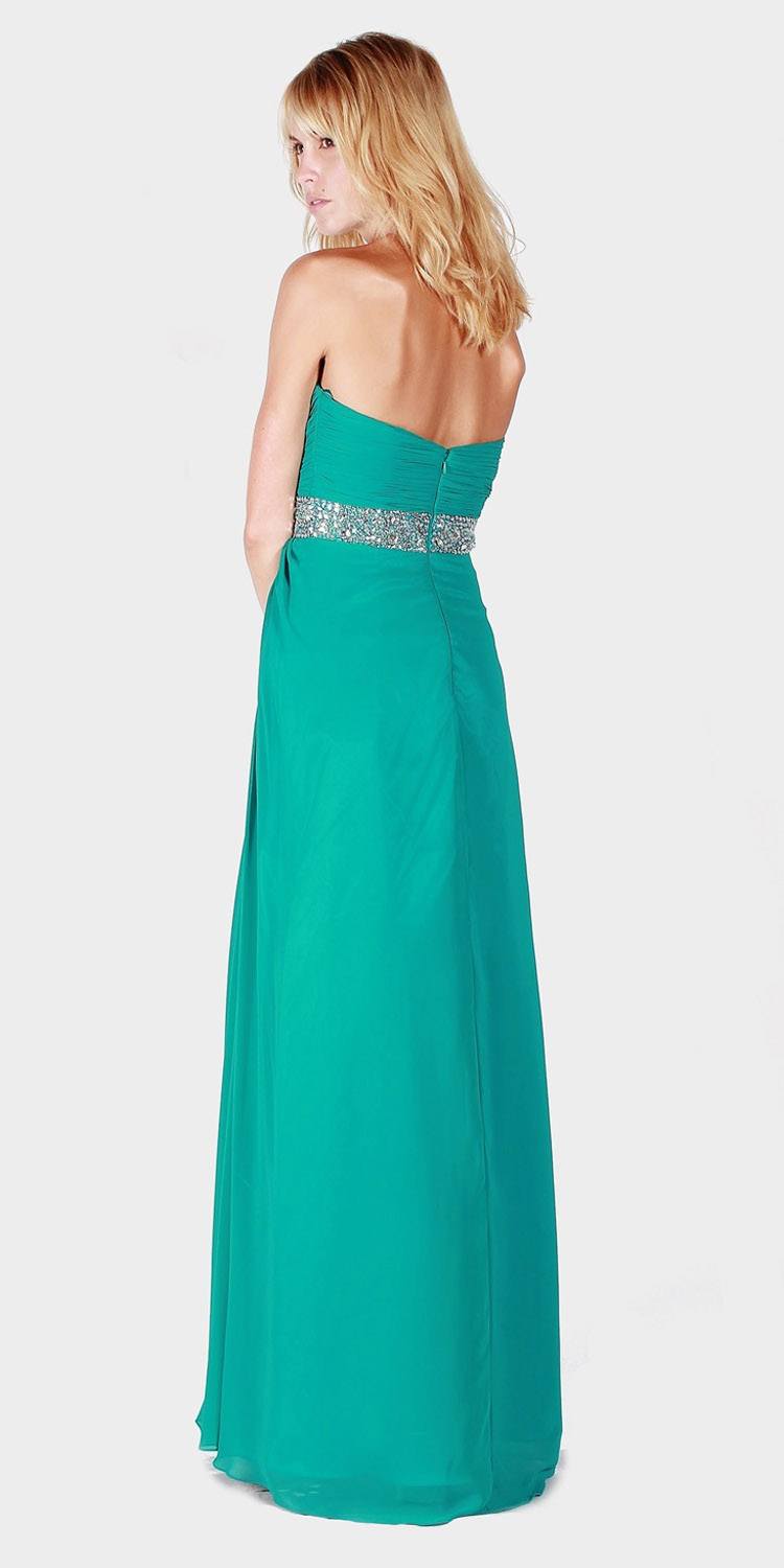 Ruched Bodice Jade Strapless Long Prom Gown