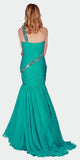 Long Prom Gown with Beaded One-Shoulder Strap Jade