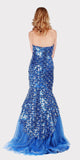 Royal Blue Sequins Mermaid Prom Gown Strapless