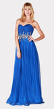 Royal Blue Beaded Waist Long Prom Dress Strapless