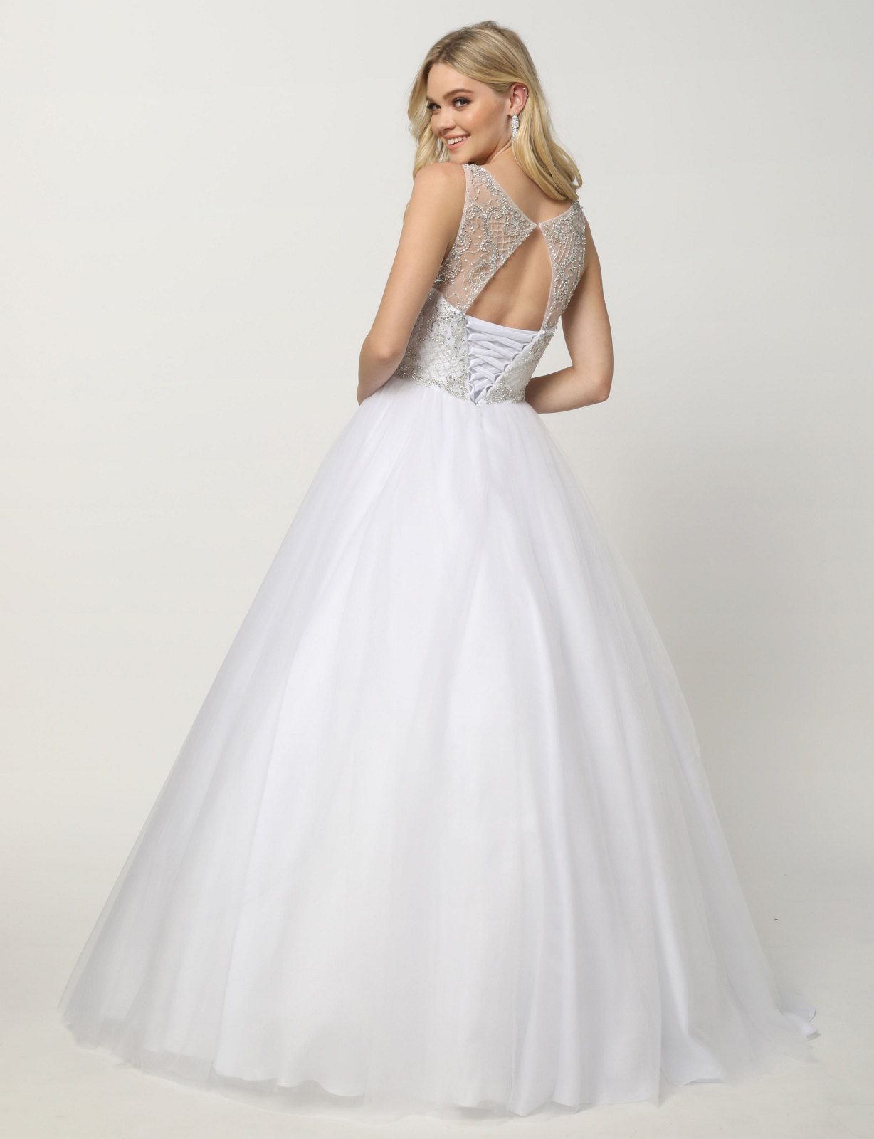 Juliet 1417 Quinceanera Dress Poofy Ballgown White Beaded Bodice