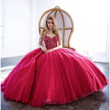 Juliet 1419 Magical Cinderella Burgundy Ball Gown Poofy Beaded Straps Glitter Mesh