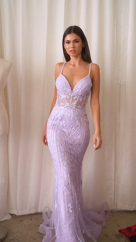 Ladivine CD992 Floor Length Embellished Fitted Mermaid Gown
