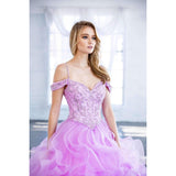 Juliet 1421 Lilac Cinderella Ball Gown Ruffled Tulle Cold Shoulder Embroidered Bodice