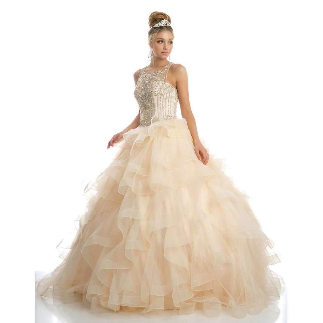 Juliet 1423 Champagne Princess Ball Gown Ruffled Tiered Tulle With Jacket
