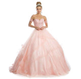 Juliet 1424 Blush Quinceanera Ball Gown Tulle Skirt With Arm Bands Beaded Bodice