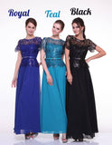 Long A Line Lace Bodice Gallery Semi Formal Gown Short Sleeve