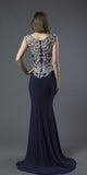 Embellished Illusion Back Mermaid Prom Gown Navy Blue