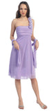 One Shoulder Knee Length Lilac Chiffon Bridesmaid Dress