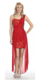 Spaghetti Strapped Short Chiffon Red Sheath Semi Formal Dress