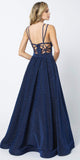 Juliet 201 Plunging V-Neckline Long Glitter Prom Dress Navy Blue A-Line