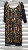 Short Crochet A Line Body Con Dress Black/Nude  3/4 Sleeves