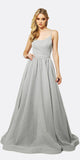Juliet 204 Criss Cross Back Ball Gown Style Glitter Prom Dress Silver