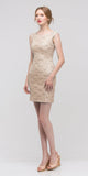 Champagne Above Knee Lace Fitted Cocktail Dress Tank Strap