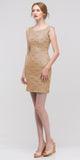 Eureka Fashion 2062 Gold Above Knee Lace Fitted Cocktail Dress Tank Strap