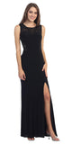 Black Jersey Sheer Cut-Out Round Neck Sleeveless Prom Dress