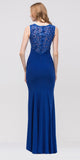 Royal Blue Jersey Sheer Cut-Out Round Neck Sleeveless Prom Dress Back