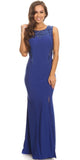 Royal Blue Jersey Sheer Cut-Out Round Neck Sleeveless Prom Dress