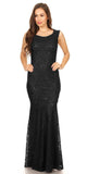 Sleeveless Lace Sequins Fit and Flare Evening Gown Black Floor Length