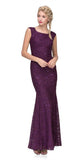 Eureka Fashion 2072 Sleeveless Lace Sequins Fit and Flare Evening Gown Plum Floor Length
