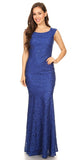 Sleeveless Lace Sequins Fit and Flare Evening Gown Royal Blue Floor Length
