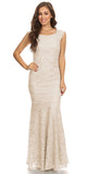 Sleeveless Lace Sequins Fit and Flare Evening Gown Ivory Floor Length