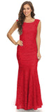 Sleeveless Lace Sequins Fit and Flare Evening Gown Red Floor Length