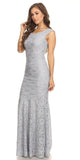 Sleeveless Lace Sequins Fit and Flare Evening Gown Silver Floor Length Side
