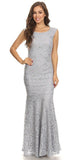 Sleeveless Lace Sequins Fit and Flare Evening Gown Silver Floor Length