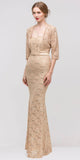 Long Lace Gown Gold Sheath Mermaid Flare Strapless Mid Sleeve Jacket