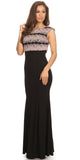 Sleeveless Black Jersey Fitted Prom Gown with Blush Lace Bodice 
