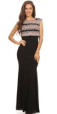 Sleeveless Black Jersey Fitted Prom Gown with Blush Lace Bodice 
