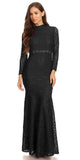Long Sleeve Lace Full Length Dress Black Mock 2 Piece High Neck