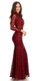 Long Sleeve Lace Full Length Dress Burgundy Mock 2 Piece High Neck