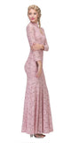 Eureka Fashion 2095 Long Sleeve Lace Full Length Dress Dusty Pink Mock 2 Piece High Neck
