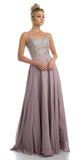 Mocha Long Beaded Prom Dress with Strappy-Open-Back
