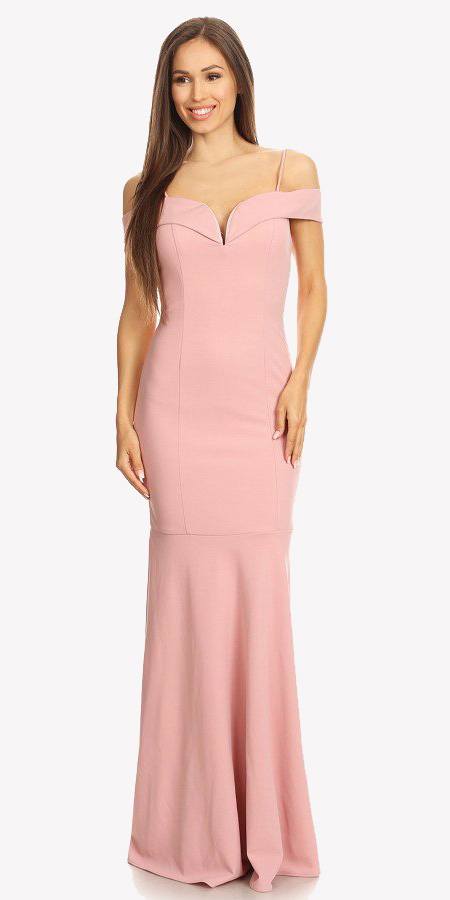 Dusty Pink Off Shoulder Mermaid Style Evening Gown with Sweetheart Neckline 