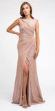 Juliet 218 Floor Length Faux-Wrap Mermaid Rose Gold Long Prom Dress Slit