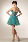 Turquoise Embellished Bodice Strapless Homecoming Dress Tulle Short Back