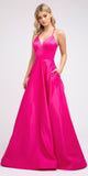 Stylish Back Long Prom Dress Fuchsia with Pockets
