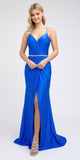 Royal Blue Long Prom Dress with Strappy-Back and Train