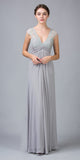 Eureka Fashion 2383 Plunging V Neck Long Chiffon A Line Silver Evening Dress