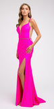 Fuchsia Fit and Flare Long Prom Dress with Stylish Back 